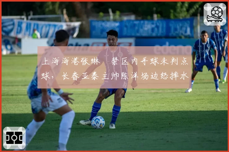 上海海港张琳芃禁区内手球未判点球，长春亚泰主帅陈洋场边怒摔水瓶