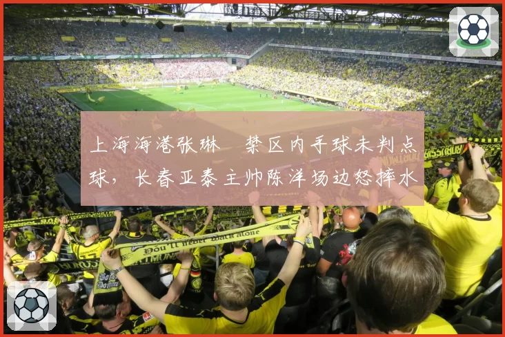 上海海港张琳芃禁区内手球未判点球，长春亚泰主帅陈洋场边怒摔水瓶